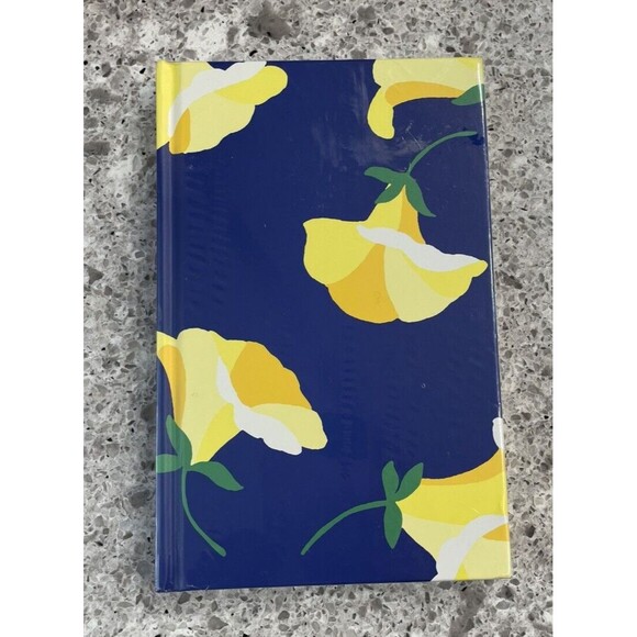 Kate Spade Blue Yellow flowers hardback Journal notes Ribbon Bookmark new - Picture 3 of 5